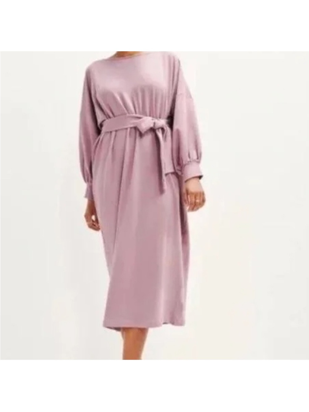 Amour Vert Blouson-Sleeve Midi Dress in Dusty Pink